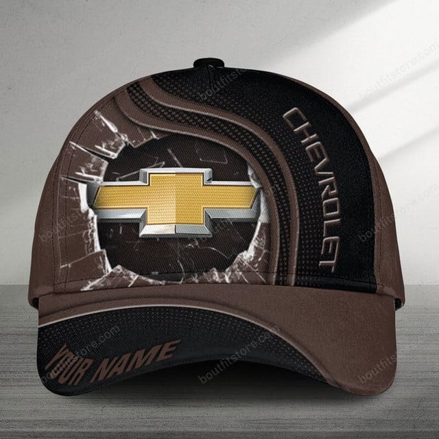 Stylish Custom Chevrolet Logo Cap - Brown &amp; Black Adjustable Hat For Car Enthusiasts