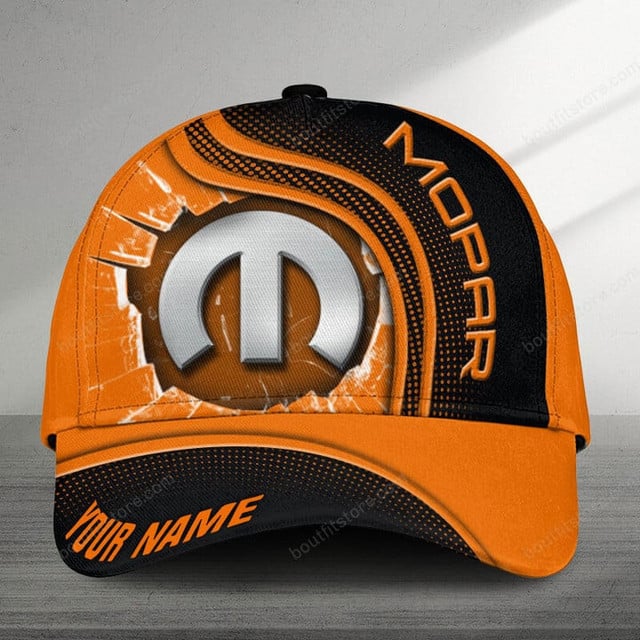 Customizable Mopar Logo Cap - Personalized Name, Stylish Orange &amp; Black Design, Perfect Gift For Car Enthusiasts