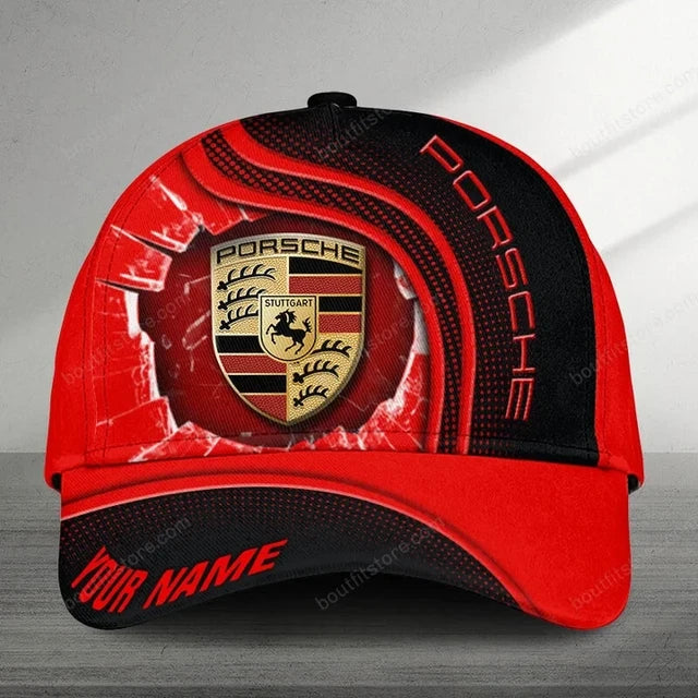 Custom Red Porsche Logo Cap – Personalized Sports Hat For Car Lovers