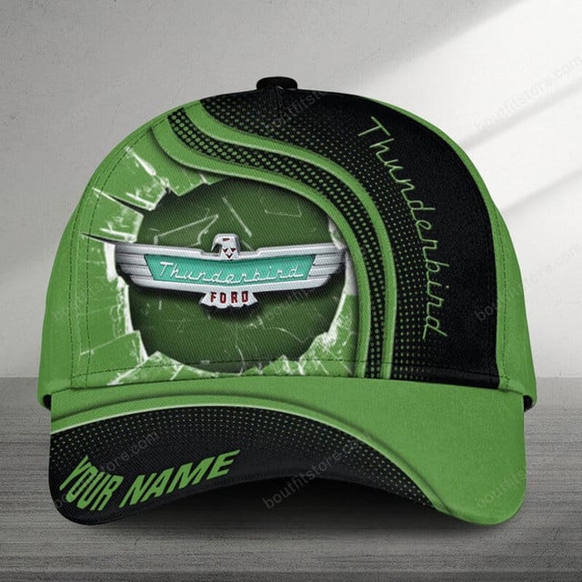 Customizable Ford Thunderbird Cap - Green &amp; Black Design, Personalized Name Option