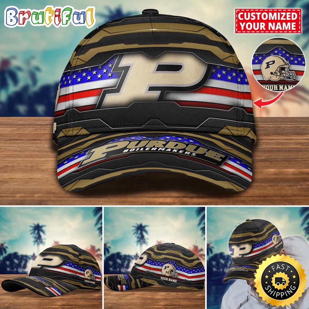 Ncaa Purdue Boilermakers Baseball Cap Flag Custom Name Cap