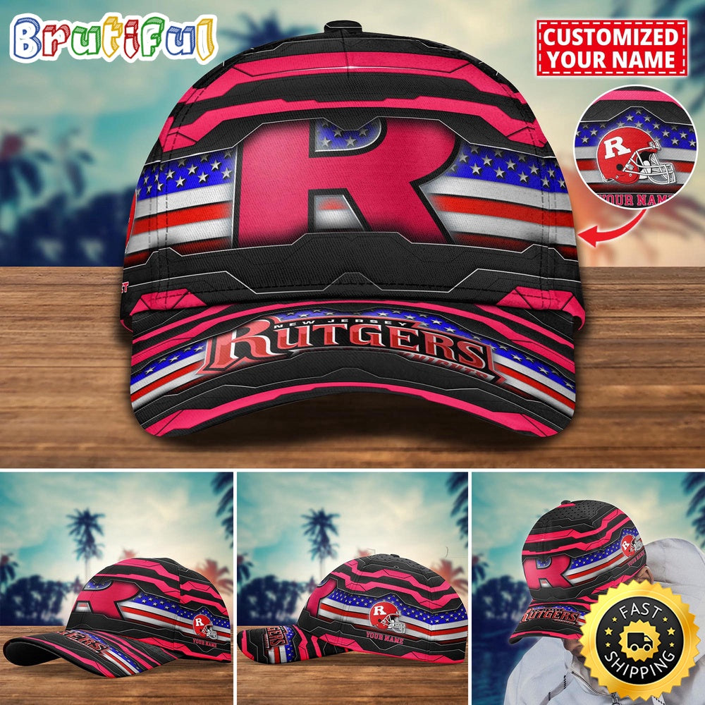 Ncaa Rutgers Scarlet Knights Baseball Cap Flag Custom Name Cap