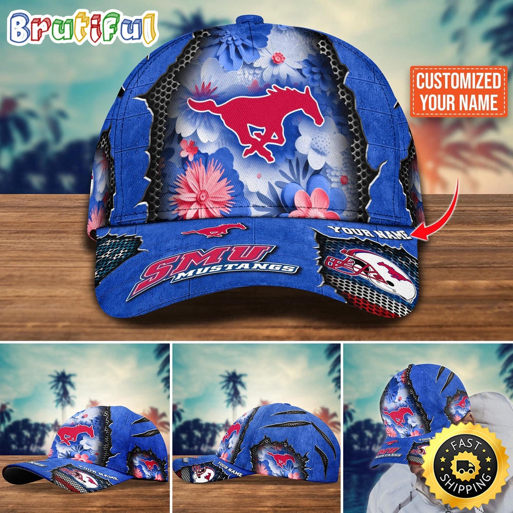 Ncaa Smu Mustangs Baseball Cap Flag Flower Custom Name Cap