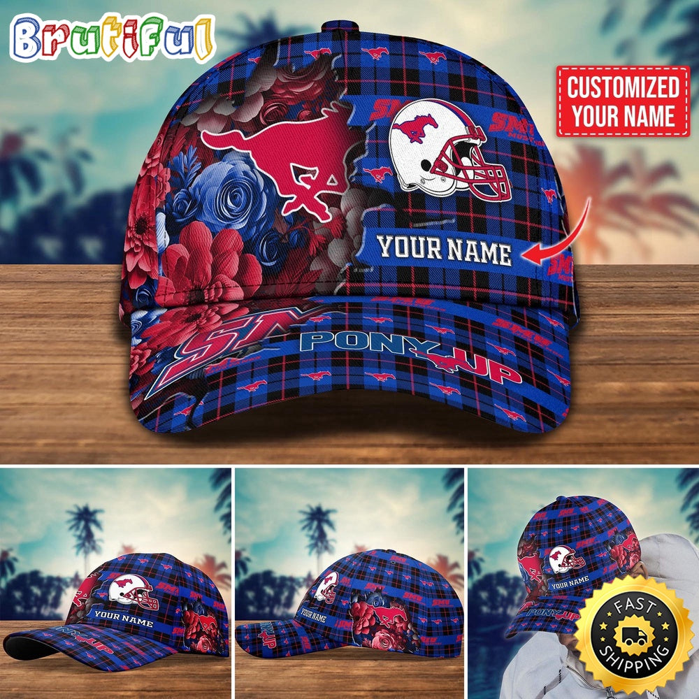 Ncaa Smu Mustangs Baseball Cap Flower Custom Name Cap
