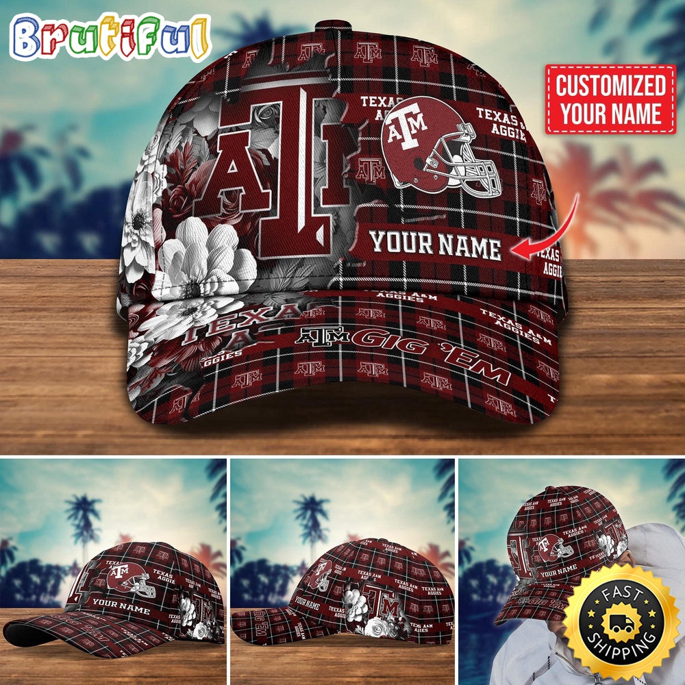 Ncaa Texas A&amp;Ampm Aggies Baseball Cap Flower Custom Name Cap