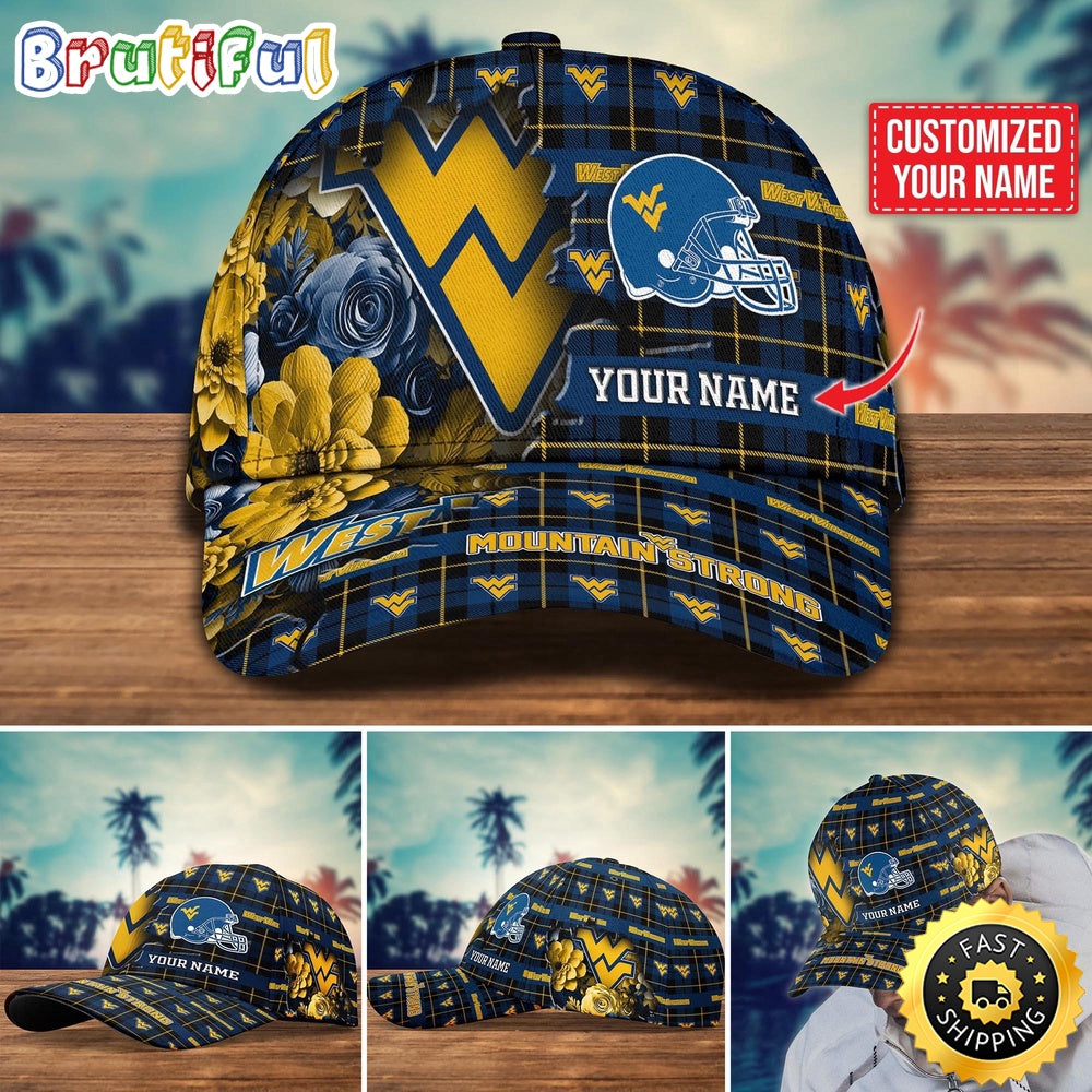 Ncaa West Virginia Mountaineers Baseball Cap Flower Custom Name Cap