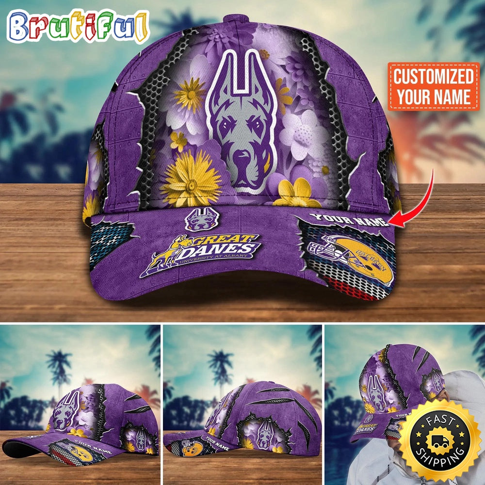 Ncaa Albany Great Danes Baseball Cap Flag Flower Custom Name Cap