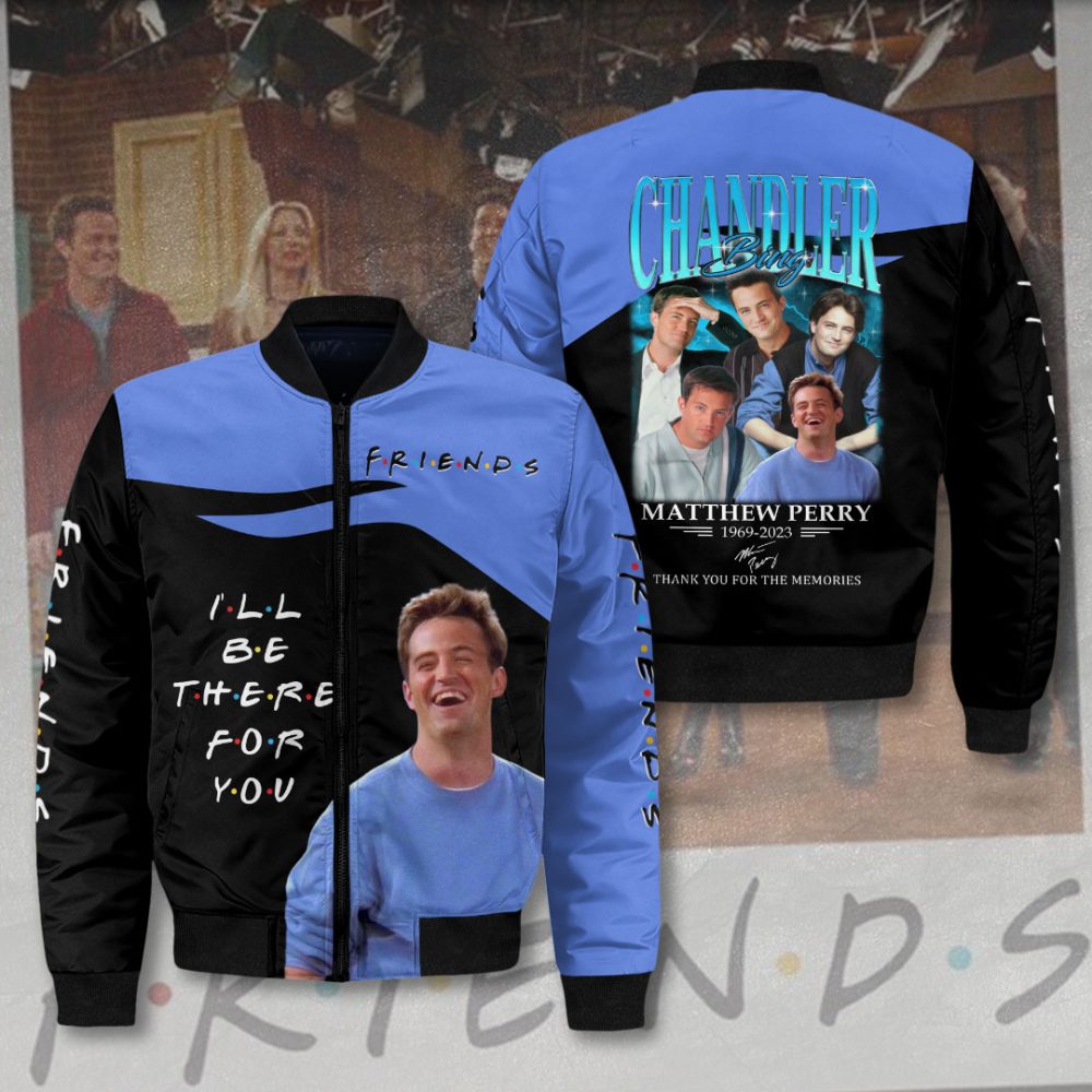 Friends Tribute Bomber Jacket - Chandler Bing Design, Matthew Perry Memorial, Cozy Tv Show Fan Apparel